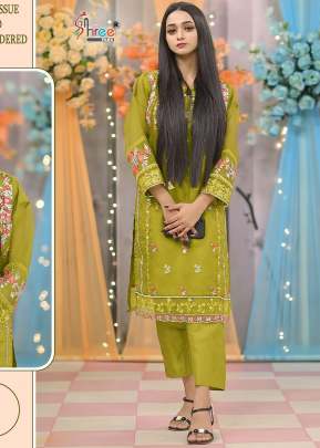 Shree Fab S Organza Heavy Embroidery With Diamond Work Pakistani Suit Mehndi Color DN 712