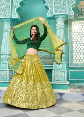 Shubhkala New Exclusive Bridal Gota Patti Embroidered Lehenga Choli Floracance Green  Color DN 1905