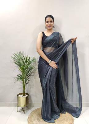 Soft Pure Simmar Shining With Satin Patta Ready To Wear Saree Grey Color 