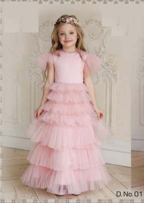 South Cotton With Soft Net Partywear Designer Kids Gown Pink Color DN 01