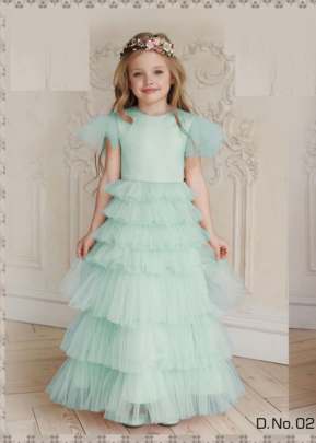 South Cotton With Soft Net Partywear Designer Kids Gown Sky Color DN 02