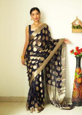 Special  Linen  Soft Cotton Fabric Ready To Wear Saree Black  Colour