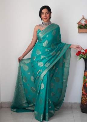 Special  Linen Soft Cotton Ready To Wear Saree Rama Green Colour