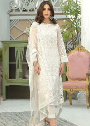 Super Hit Design Heavy Faux Georgette With Embroidery Work Pakistani Suit White Color DN 9121 A