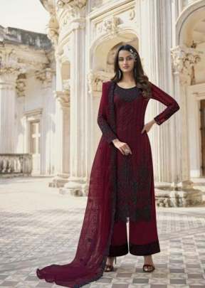 Swagat Swati Designer Heavy Butterfly Net With Embroidered Palazzo Suit Maroon Color DN 3301