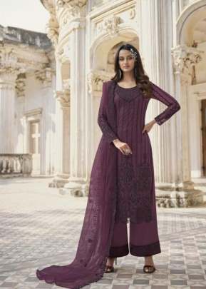 Swagat Swati Designer Heavy Butterfly Net With Embroidered Palazzo Suit Light Wine Color DN 3301