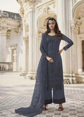 Swagat Swati Designer Heavy Butterfly Net With Embroidered Palazzo Suit Grey Color DN 3301