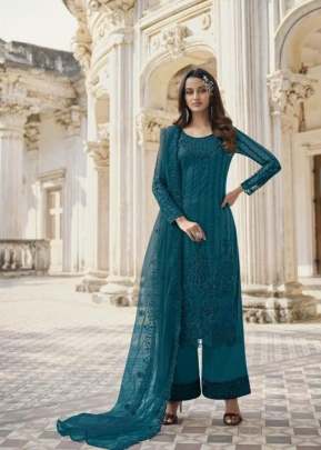 Swagat Swati Designer Heavy Butterfly Net With Embroidered Palazzo Suit Blue Color DN 3301