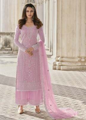 Swagat Swati Heavy Butterfly Net With Embroidery Work Palazzo Suit Light Pink Color DN 3304