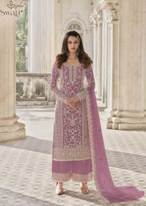 Swagat Swati Heavy Butterfly Net With Embroidery Work Palazzo Suit Light Wine Color DN 3304