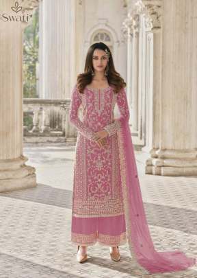 Swagat Swati Heavy Butterfly Net With Embroidery Work Palazzo Suit Pink Color DN 3304