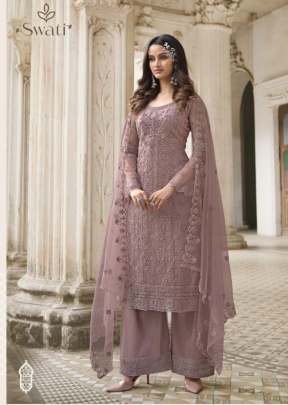 Swagat Swati Heavy Butterfly Net With Embroidery Palazzo Suit Pinkish Red Color DN 3308