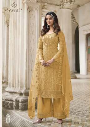 Swagat Swati Heavy Butterfly Net With Embroidery Palazzo Suit Yellow Color DN 3308