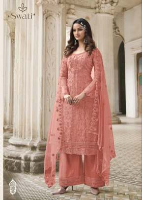 Swagat Swati Heavy Butterfly Net With Embroidery Palazzo Suit Peach Color DN 3308