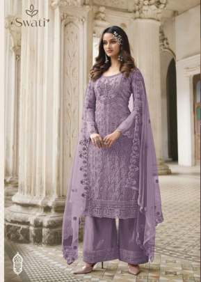 Swagat Swati Heavy Butterfly Net With Embroidery Palazzo Suit Purple Color DN 3308