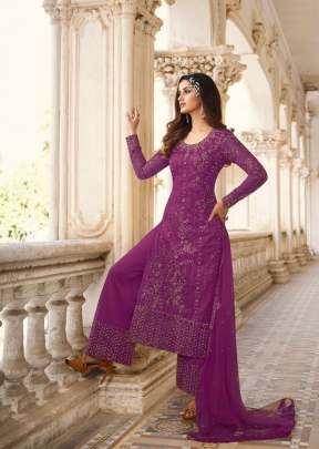 Swagat Swati Heavy Butterfly Net With Embroidery Palazzo Suit Rani Color DN 3306