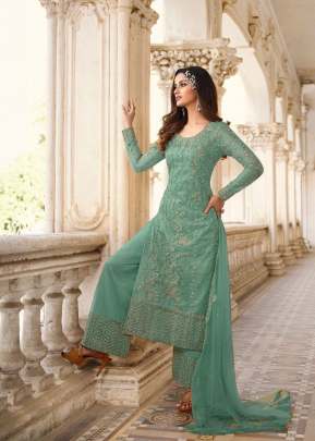 Swagat Swati Heavy Butterfly Net With Embroidery Palazzo Suit Light Green Color DN 3306