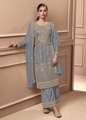 Swagat Swati Heavy Butterfly Net With Embroidery And Coding Work Designer Suit Grey Color DN 3506