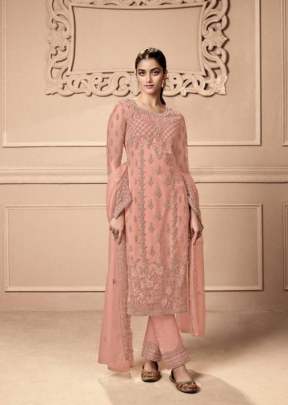 Swagat Swati Heavy Butterfly Net With Embroidery Work Long Designer Suit Peach Color DN 3501