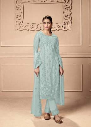 Swagat Swati Heavy Butterfly Net With Embroidery Work Long Designer Suit Sky Blue Color DN 3501