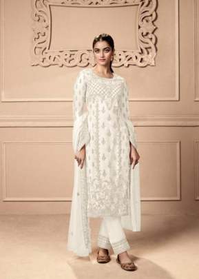 Swagat Swati Heavy Butterfly Net With Embroidery Work Long Designer Suit White Color DN 3501