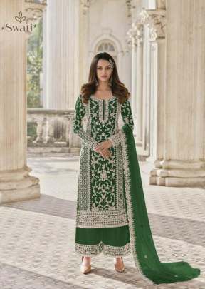 Swagat Swati Heavy Butterfly Net With Embroidery Work Palazzo Suit Green Color DN 3304