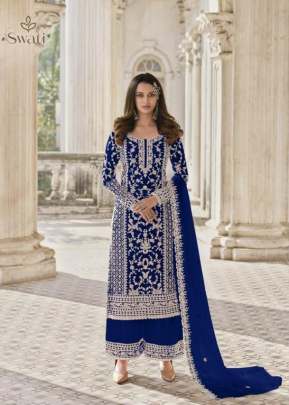 Swagat Swati Heavy Butterfly Net With Embroidery Work Palazzo Suit Royal Blue Color DN 3304