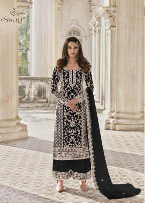 Swagat Swati Heavy Butterfly Net With Embroidery Work Palazzo Suit Black Color DN 3304