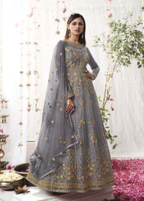 Swagat Violet Designer Heavy Butterfly Net With Embroidery  Anarkali Gown Grey Color DN 5303