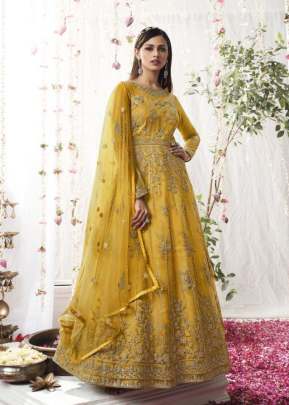 Swagat Violet Designer Heavy Butterfly Net With Embroidery  Anarkali Gown Yellow Color DN 5303