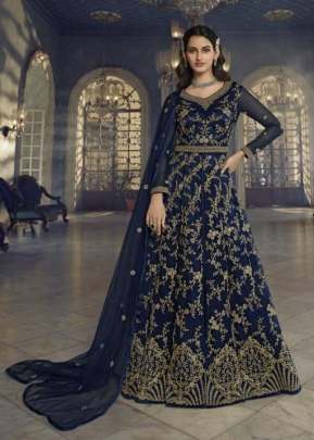 Swagat Violet Designer Heavy Butterfly Net With Embroidery Anarkali Gown Nevy Blue Color DN 5407