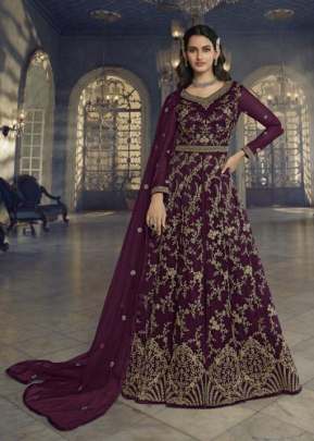 Swagat Violet Designer Heavy Butterfly Net With Embroidery Anarkali Gown Wine Color DN 5407