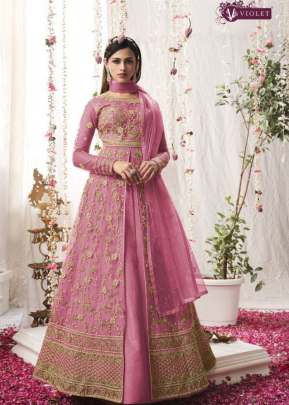 Swagat Violet Heavy Butterfly Net With Embroidery Anarkali Suit Pink Color DN 5305