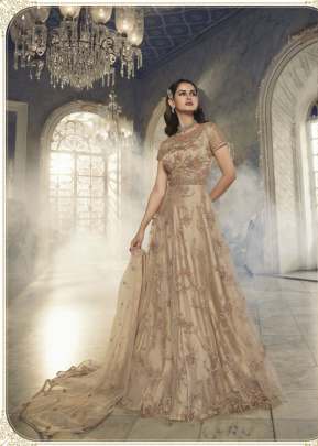 Swagat Violet Heavy Butterfly Net With Embroidery Work And Sequence Work Anarkali Gown Beige Color DN 5402