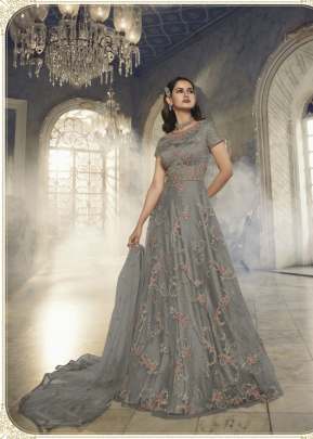 Swagat Violet Heavy Butterfly Net With Embroidery Work And Sequence Work Anarkali Gown Grey Color DN 5402