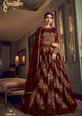 Swagat Violet Heavy Net With Embroidery Muti Work Anarkali Gown Maroon Color DN 6808