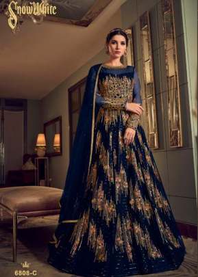 Swagat Violet Heavy Net With Embroidery Muti Work Anarkali Gown Nevy Blue Color DN 6808