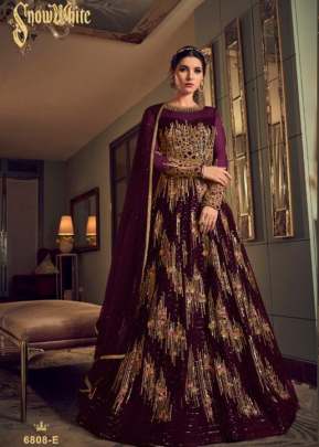 Swagat Violet Heavy Net With Embroidery Muti Work Anarkali Gown Wine Color DN 6808