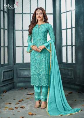 SyBella Heavy Faux Georgette Embroidered Pakistani Suit Sky Blue Color DN 802 C 