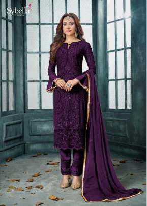 SyBella Heavy Faux Georgette Fancy Embroidered Pakistani Suit Wine Color DN 802 E