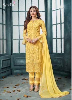 SyBella Heavy Faux Georgette Pakistani Suit Yellow Color DN 802 A 