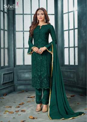 SyBella Heavy Faux Georgette Pakistani Suit Bottle Green Color DN 802 G 