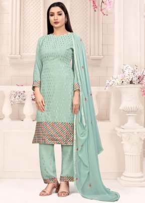 Teena Faux Georgette With Dual Sequence And Multi Embroidery Work Designer Suit Light Blue Color DN 1001