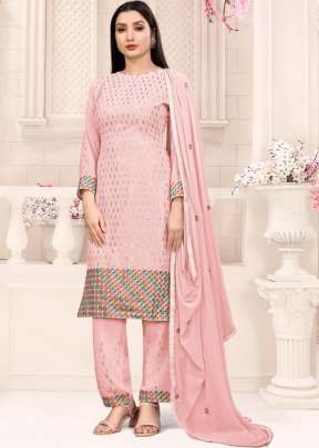 Teena Faux Georgette With Dual Sequence And Multi Embroidery Work Designer Suit Pink Color DN 1001