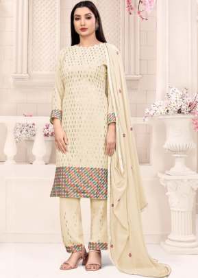 Teena Faux Georgette With Dual Sequence And Multi Embroidery Work Designer Suit Off White Color DN 1001