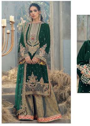 Velvet With Sequence Embroidery Work Pakistani Suit Green Color DN 135