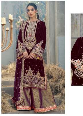 Velvet With Sequence Embroidery Work Pakistani Suit Wine Color DN 135