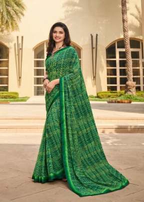 Vinay Designer Georgette Printed Saree Green Color DN 23825