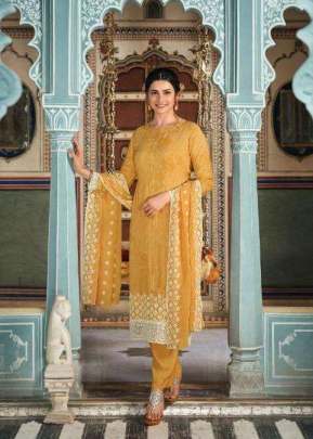 Vinay Fashion Silkina Royal Crepe Vol 37 Designer Suit Yellow Color DN 16717