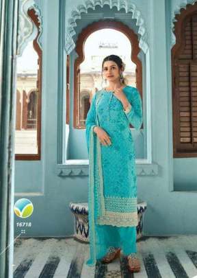 Vinay Fashion Silkina Royal Crepe Vol 37 Designer Suit Sky Blue Color DN 16718